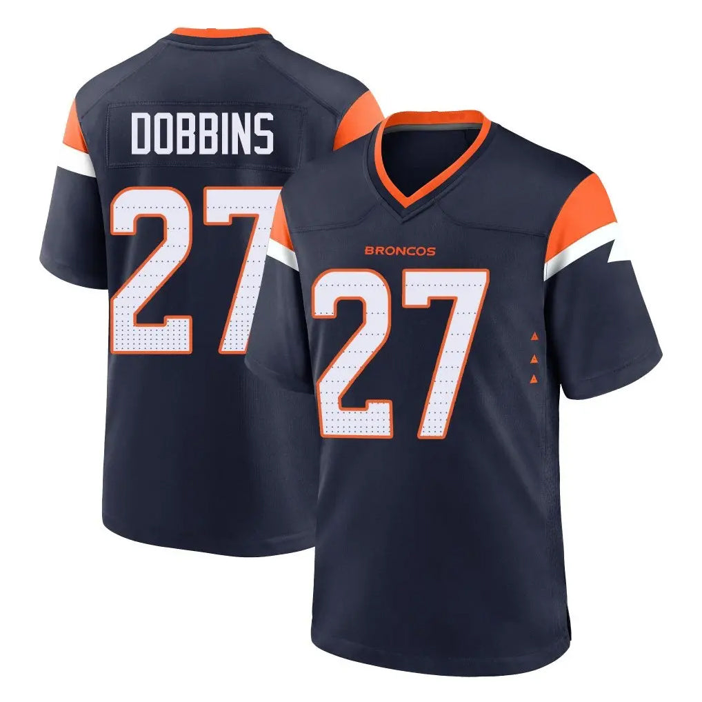 Seanshop D.Broncos #27 J.K. Dobbins Player Navy Home Game Stitched Jerseys