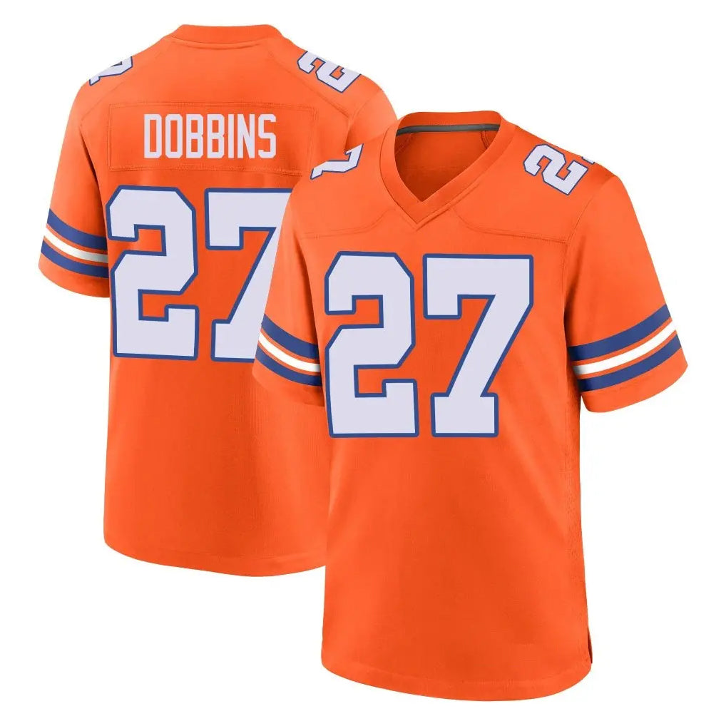 Seanshop D.Broncos #27 J.K. Dobbins Player Orange Alternate Collection Throwback Game Stitched Jerseys