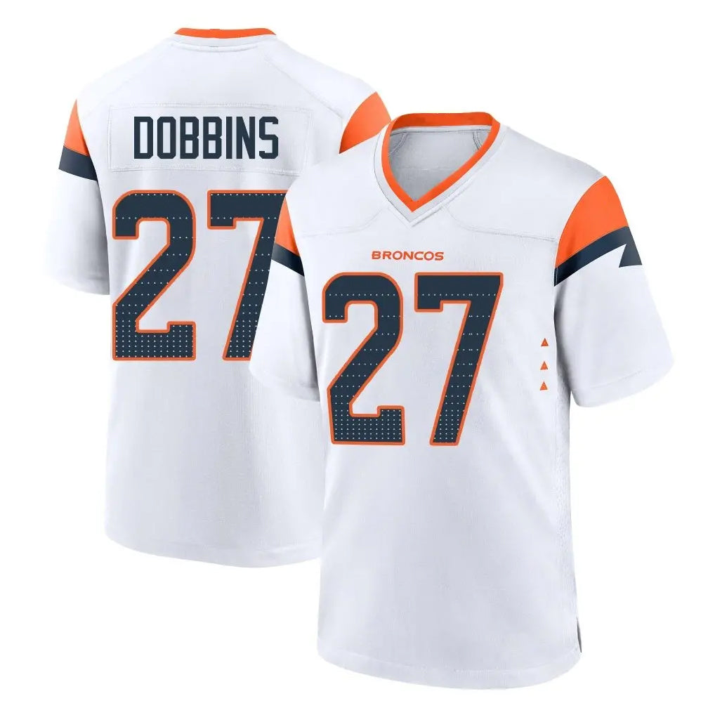 Seanshop D.Broncos #27 J.K. Dobbins Player White Home Game Stitched Jerseys