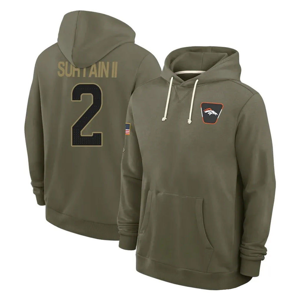 Seanshop D.Broncos #2 Pat Surtain II Player Olive Salute to Service Pullover Hoodies Limited Stitched Jerseys