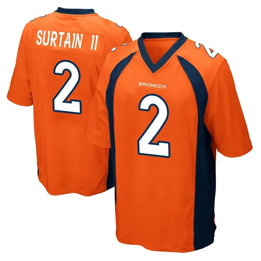 Seanshop D.Broncos #2 Pat Surtain II Player Orange Color Home Game Stitched Jerseys