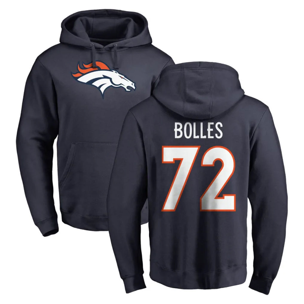 Seanshop D.Broncos #72 Garett Bolles Player Navy Pullover Hoodie Limited Stitched Jerseys