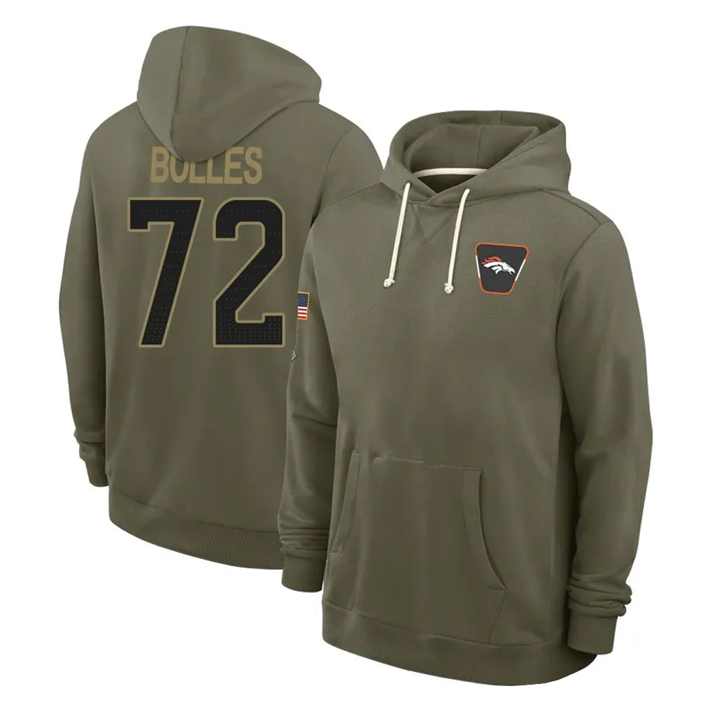 Seanshop D.Broncos #72 Garett Bolles Player Olive Salute to Service Pullover Hoodies Limited Stitched Jerseys