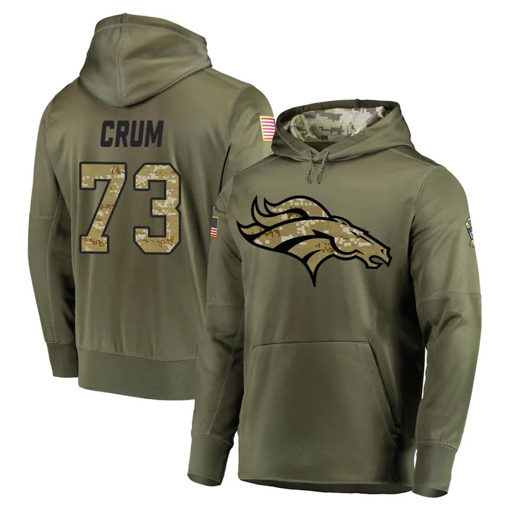 Seanshop D.Broncos #73 Frank Crum Player Olive Salute to Service Pullover Hoodies Home Game Stitched Jerseys