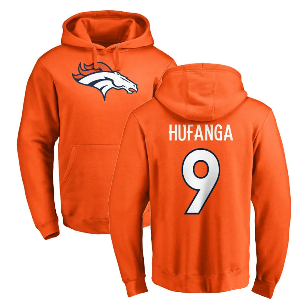 Seanshop D.Broncos #9 Talanoa Hufanga Player Orange Pullover Hoodie Limited Stitched Jerseys