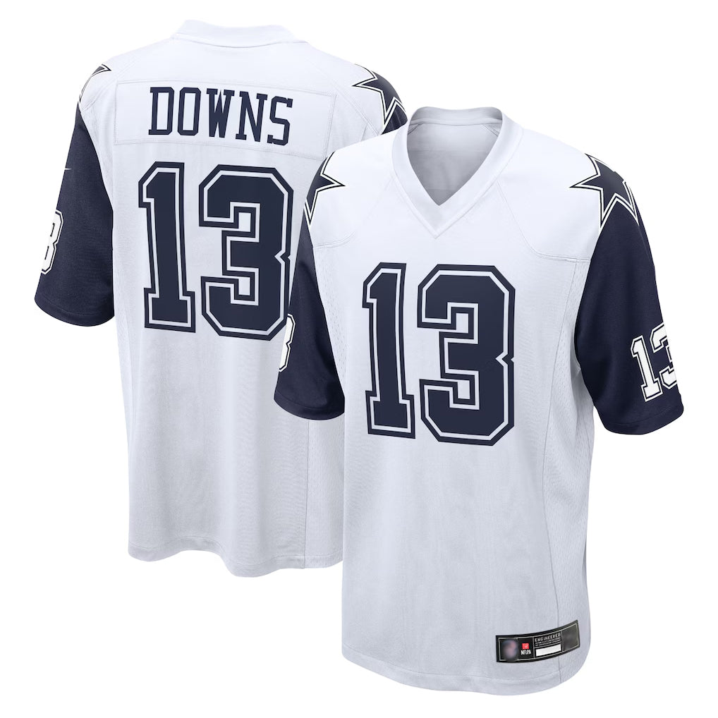 Seanshop D.Cowboys #13 Caleb Downs Player White-Navy Home Game Stitched Jerseys