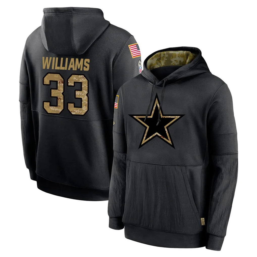 Seanshop D.Cowboys #33 Javonte Williams Player Black Salute to Service Pullover Hoodies Limited Stitched Jerseys