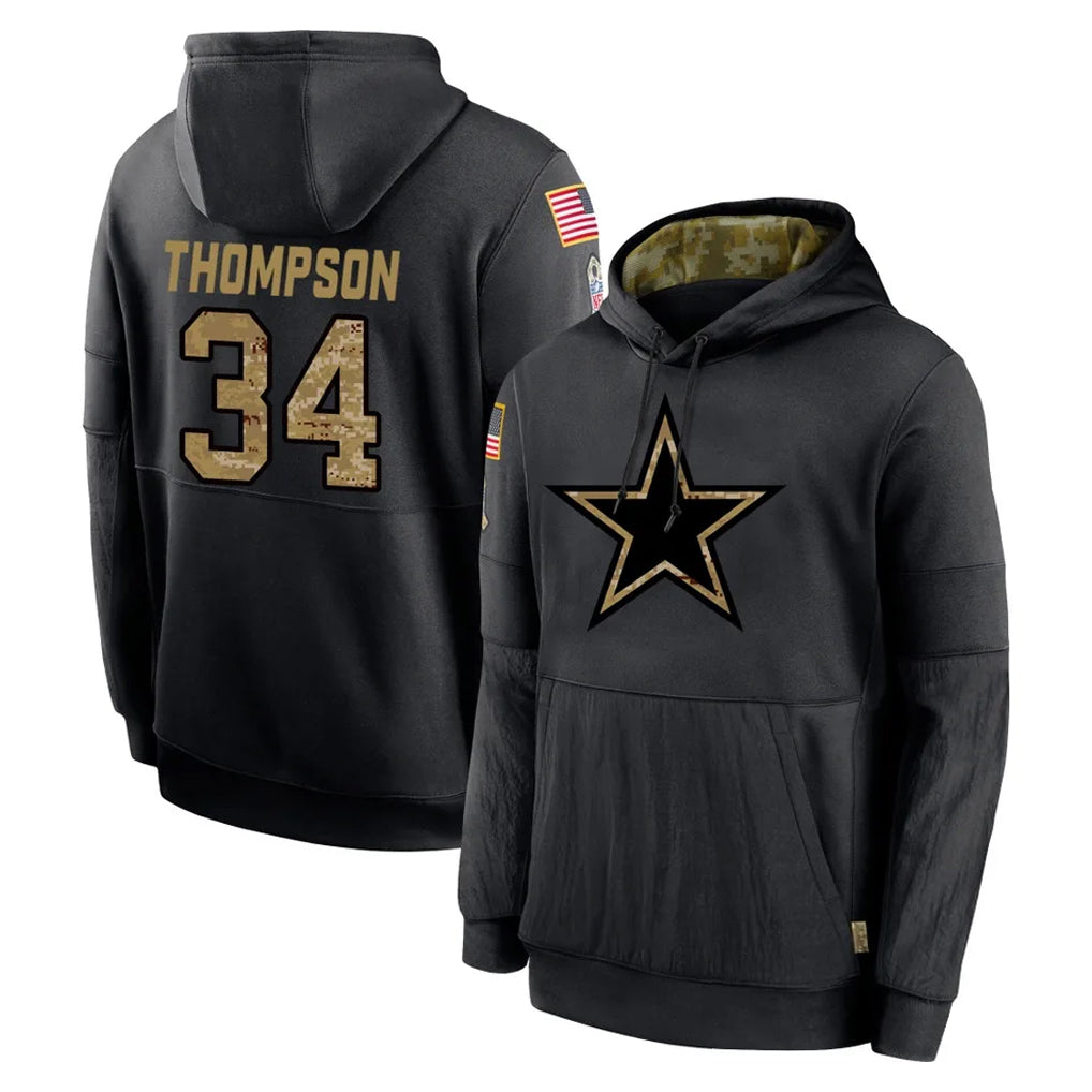 Seanshop D.Cowboys #34 Jalen Thompson Player Black Salute to Service Pullover Hoodies Limited Stitched Jerseys