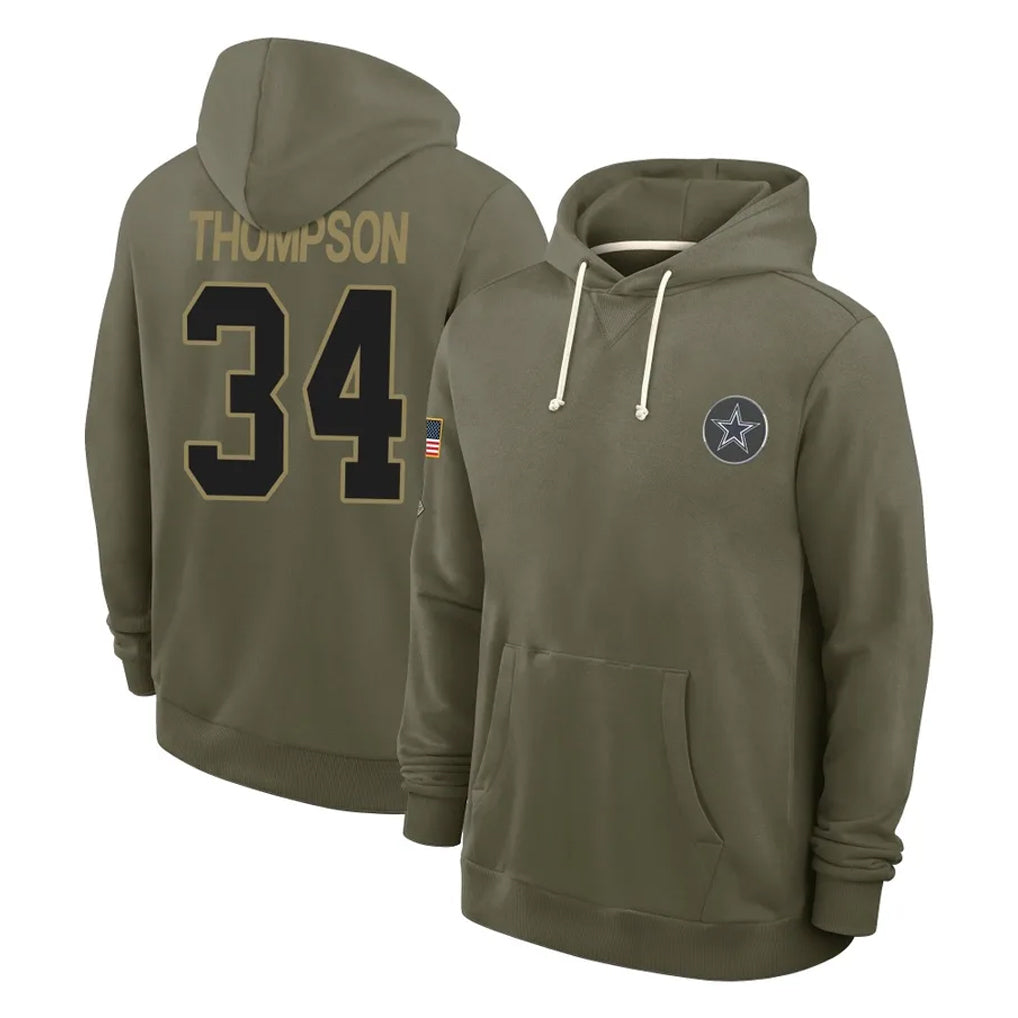 Seanshop D.Cowboys #34 Jalen Thompson Player Olive Salute to Service Pullover Hoodies Limited Stitched Jerseys