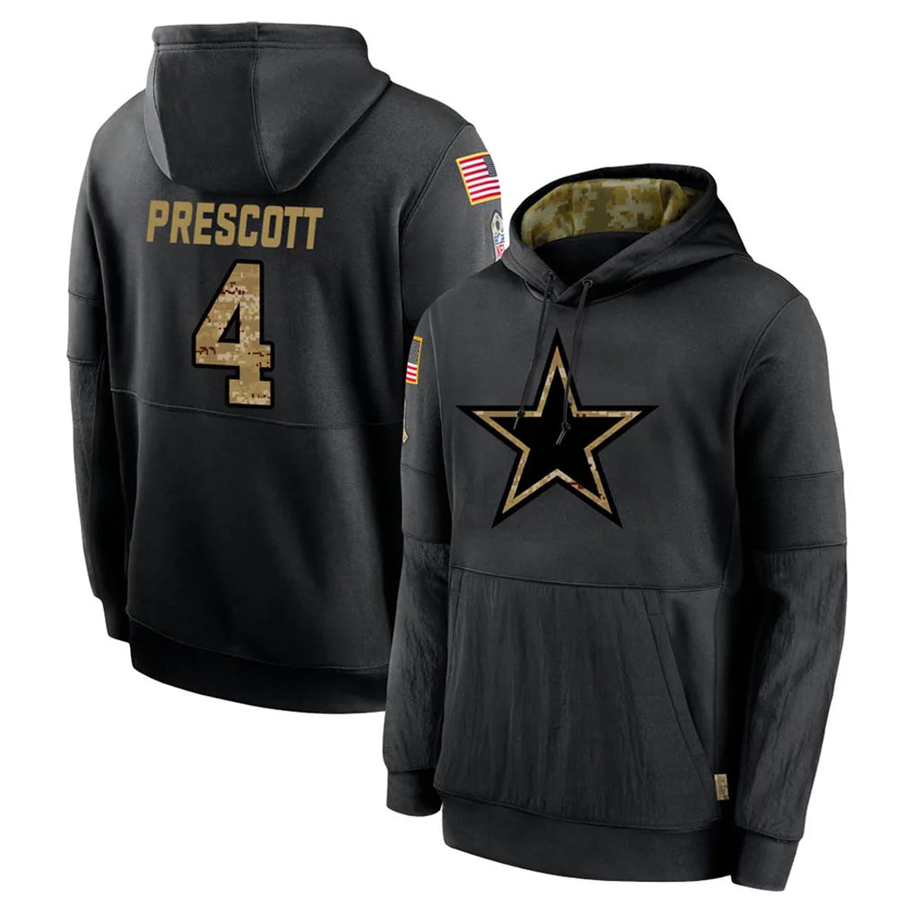 Seanshop D.Cowboys #4 Dak Prescott Player Black Salute to Service Pullover Hoodies Limited Stitched Jerseys