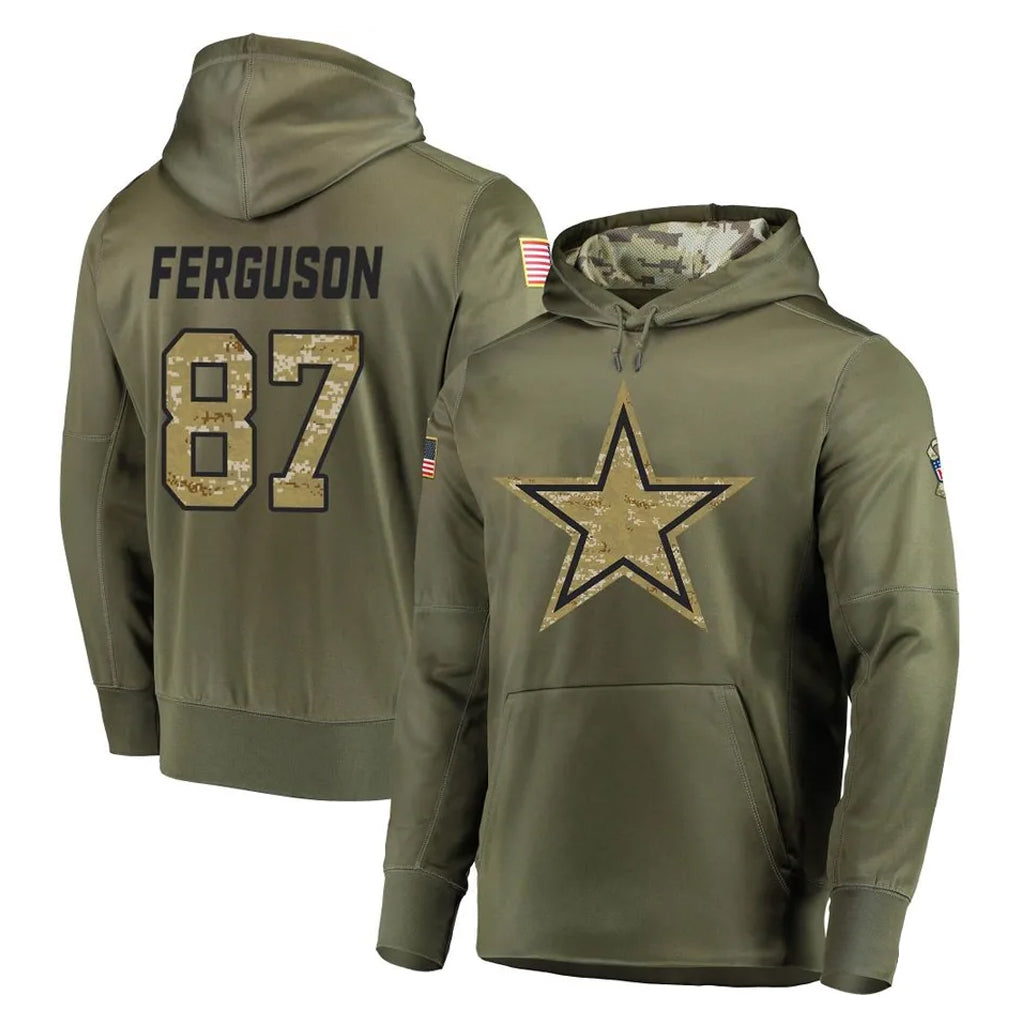 Seanshop D.Cowboys #87 Jake Ferguson Player Olive Salute to Service Pullover Hoodies Home Game Stitched Jerseys