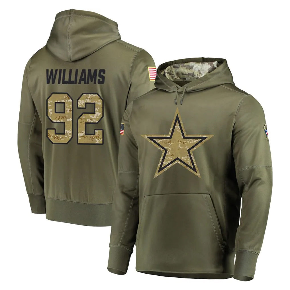 Seanshop D.Cowboys #92 Quinnen Williams Player Olive Salute to Service Pullover Hoodies Home Game Stitched Jerseys