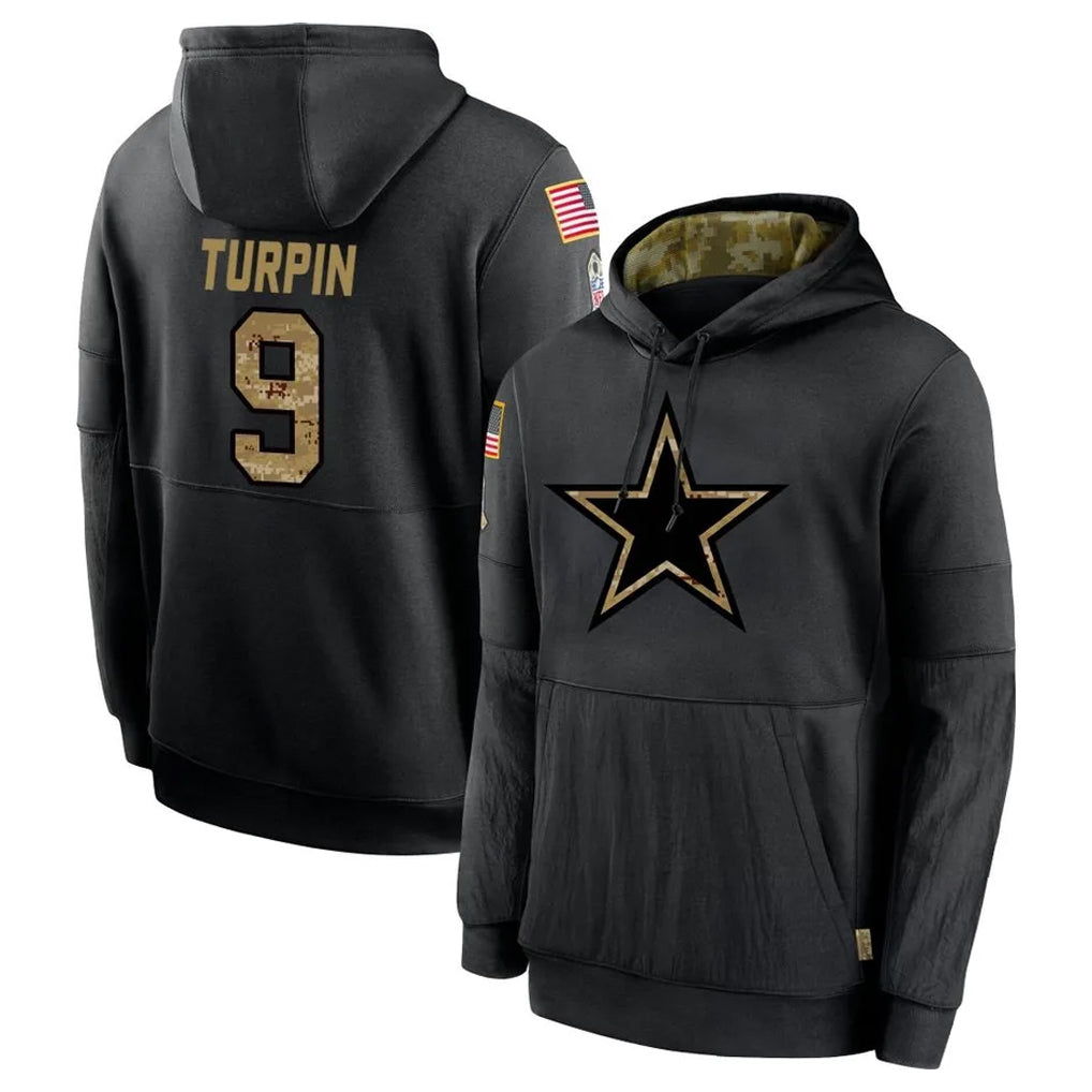 Seanshop D.Cowboys #9 KaVontae Turpin Player Black Salute to Service Pullover Hoodies Limited Stitched Jerseys