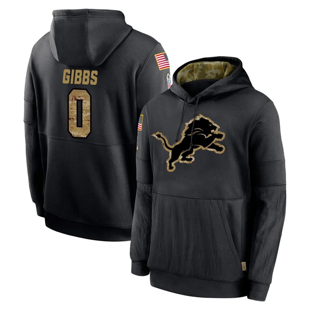 Seanshop D.Lions #0 Jahmyr Gibbs Player Black Salute to Service Hoodies Limited Game Stitched Jerseys