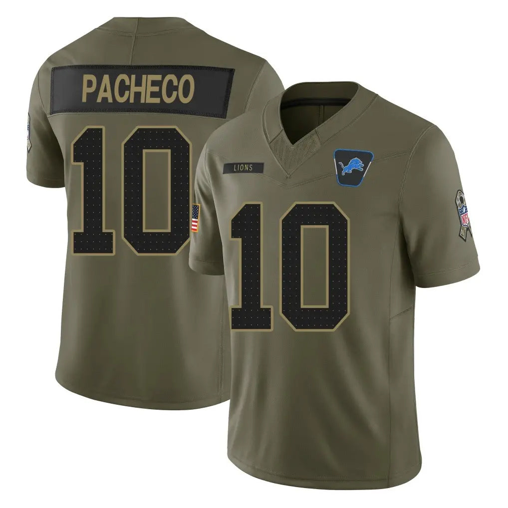 Seanshop D.Lions #10 Isiah Pacheco Player Olive 2025 Salute To Service Limited Home Game Stitched Jerseys