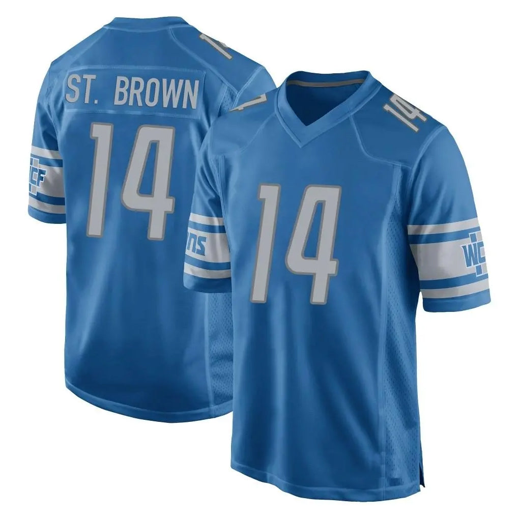Seanshop D.Lions #14 Amon-Ra St. Brown Player Blue Home Game Stitched Jerseys