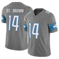 Seanshop D.Lions #14 Amon-Ra St. Brown Player Gray Vapor F.U.S.E. Limited Home Game Stitched Jerseys