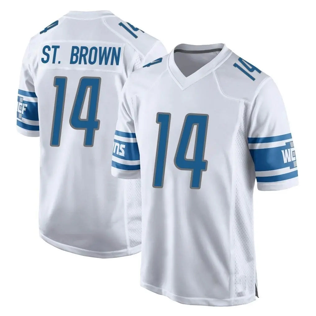 Seanshop D.Lions #14 Amon-Ra St. Brown Player White Home Game Stitched Jerseys