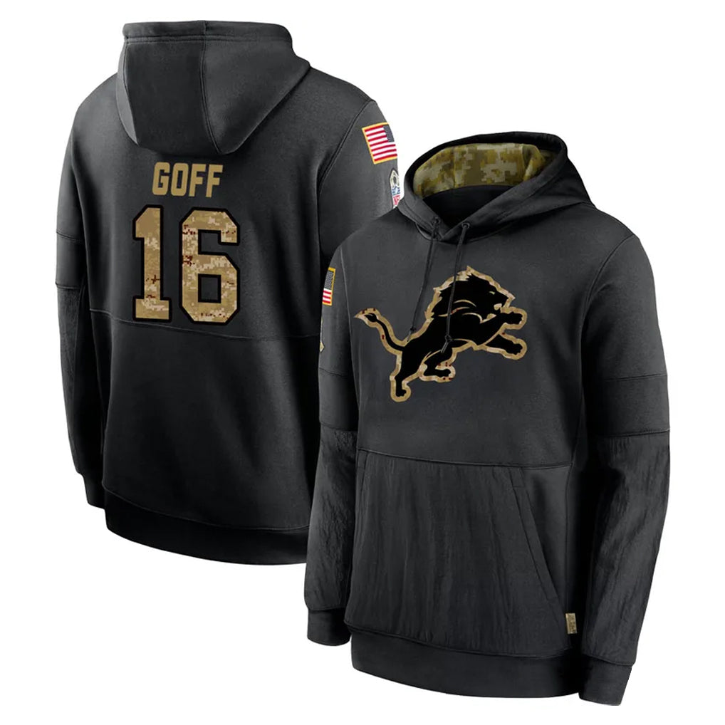 Seanshop D.Lions #16 Jared Goff Player Black Salute to Service Hoodies Limited Game Stitched Jerseys
