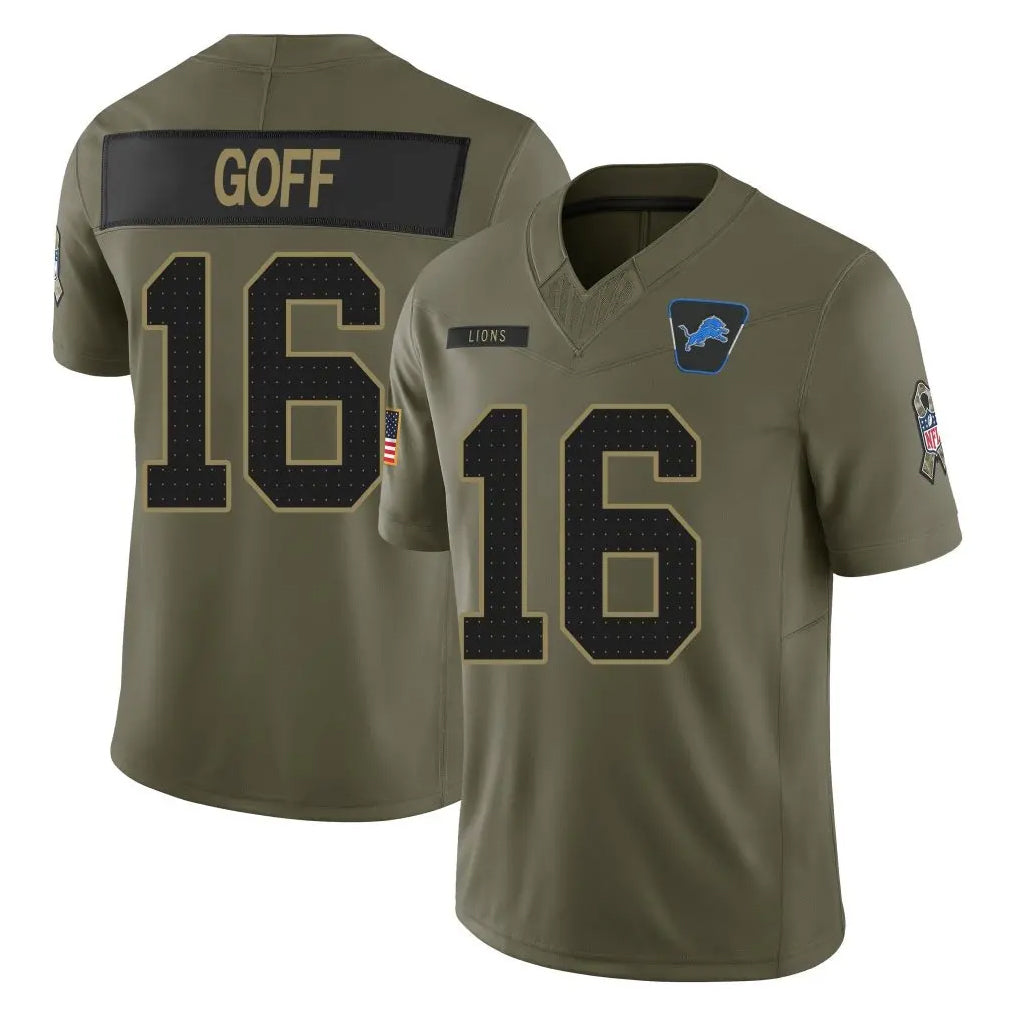 Seanshop D.Lions #16 Jared Goff Player Olive 2025 Salute To Service Limited Home Game Stitched Jerseys
