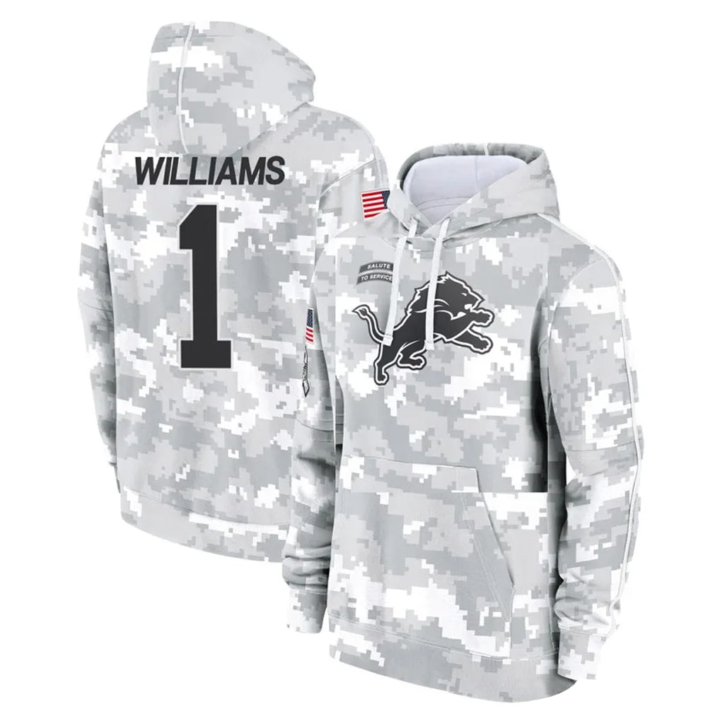 Seanshop D.Lions #1 Jameson Williams Player Arctic Camo Salute to Service Hoodies Limited Game Stitched Jerseys