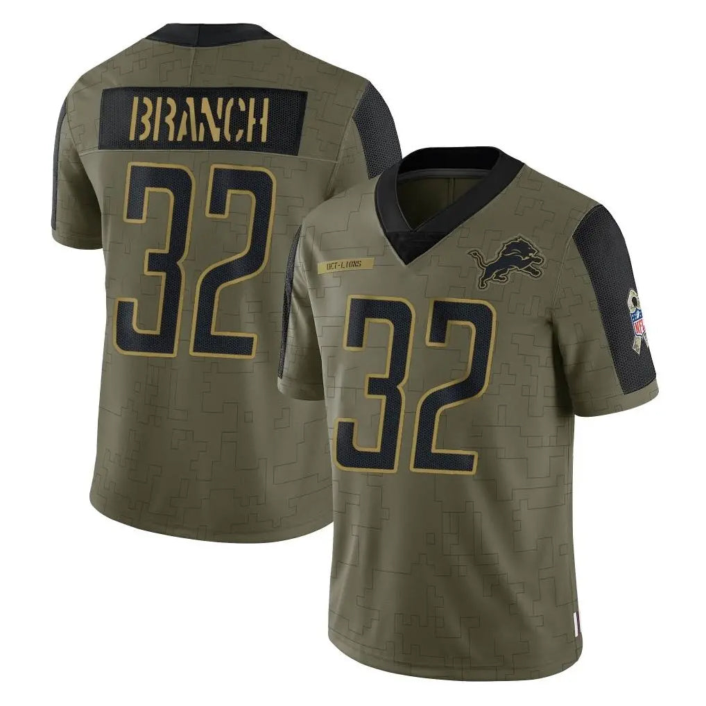 Seanshop D.Lions #32 Brian Branch Player Olive 2025 Salute To Service Limited Home Game Stitched Jerseys