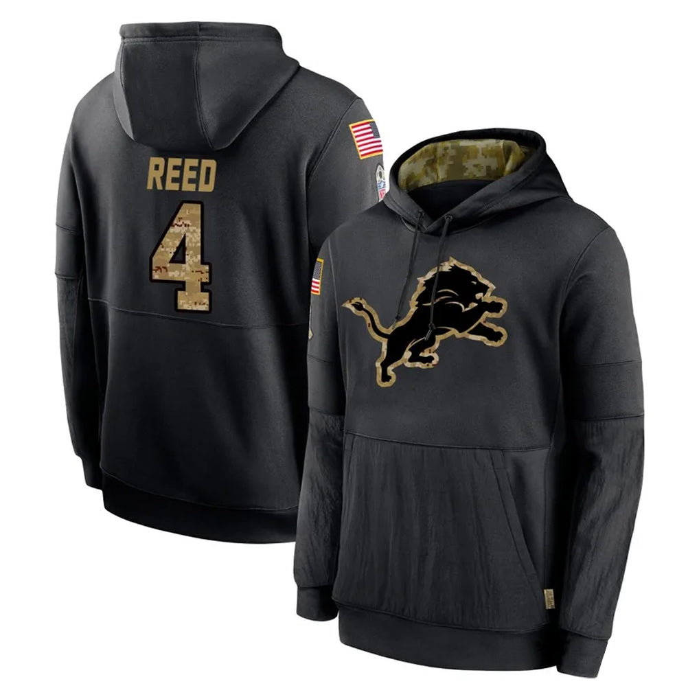 Seanshop D.Lions #4 D.J. Reed Player Black Salute to Service Hoodies Limited Game Stitched Jerseys