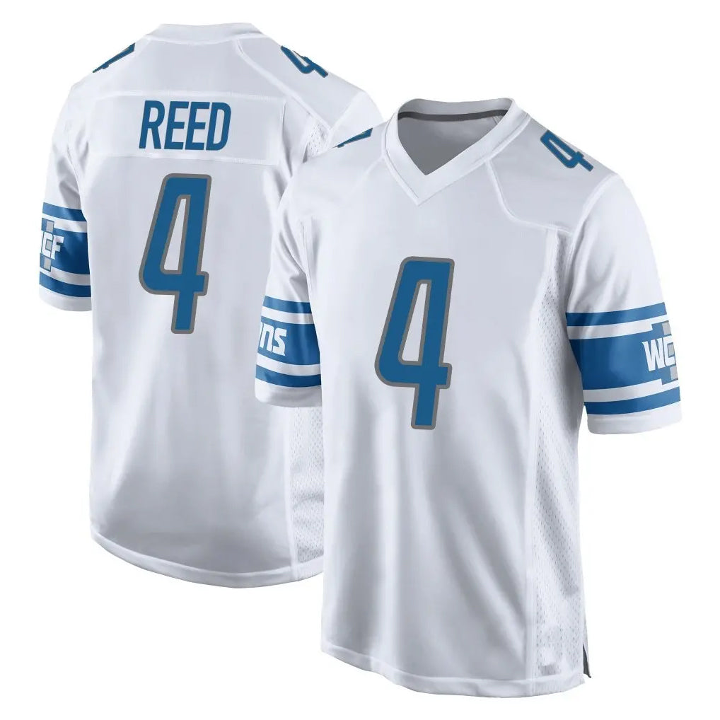 Seanshop D.Lions #4 D.J. Reed Player White Home Game Stitched Jerseys