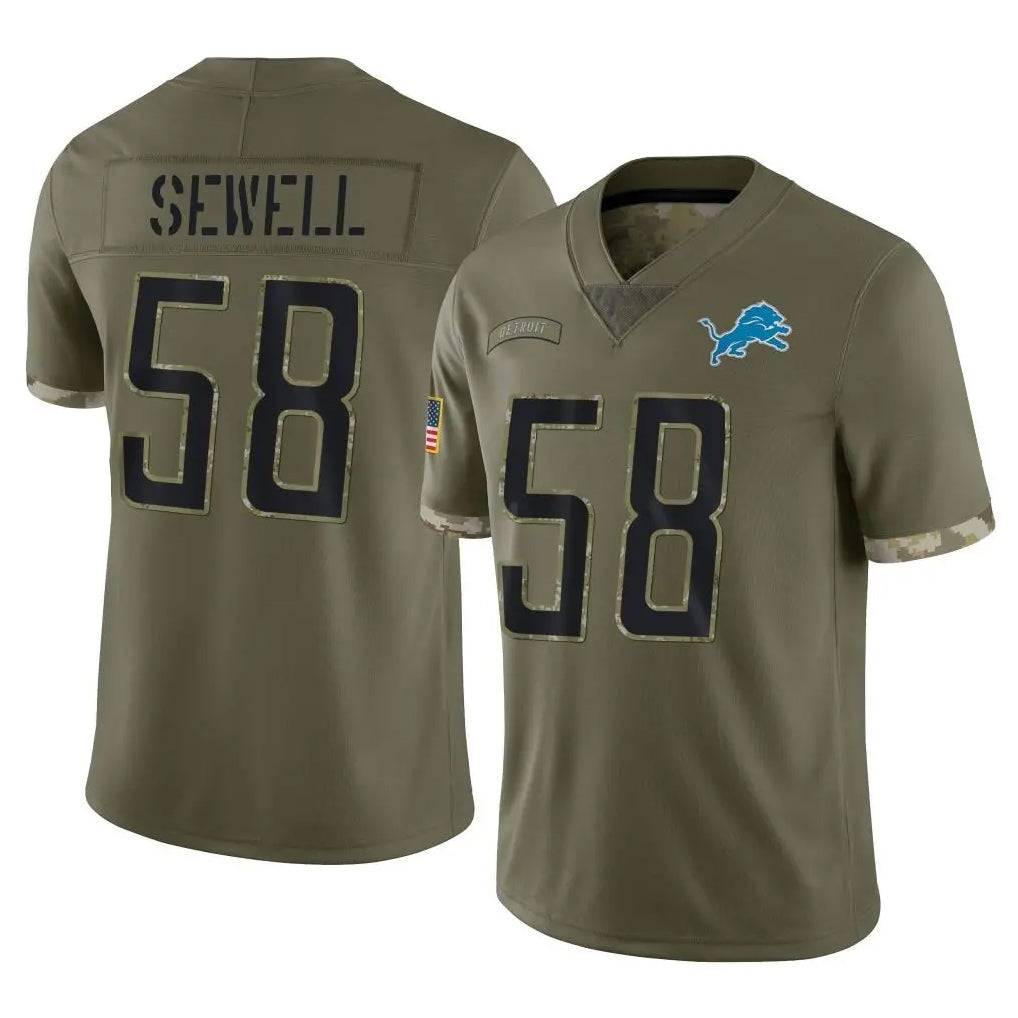 Seanshop D.Lions #58 Penei Sewell Player Olive Salute To Service Limited Stitched Jerseys