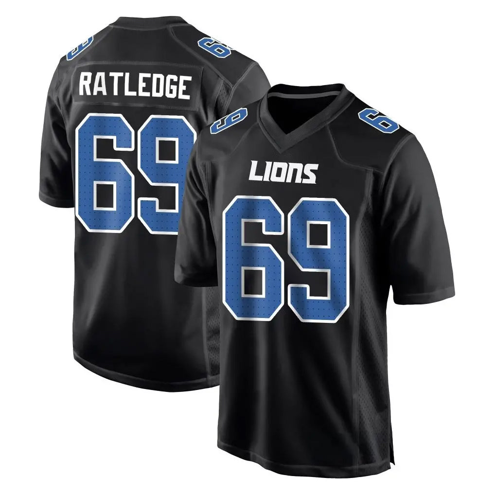 Seanshop D.Lions #69 Tate Ratledge Player Black Fashion Home Game Stitched Jerseys