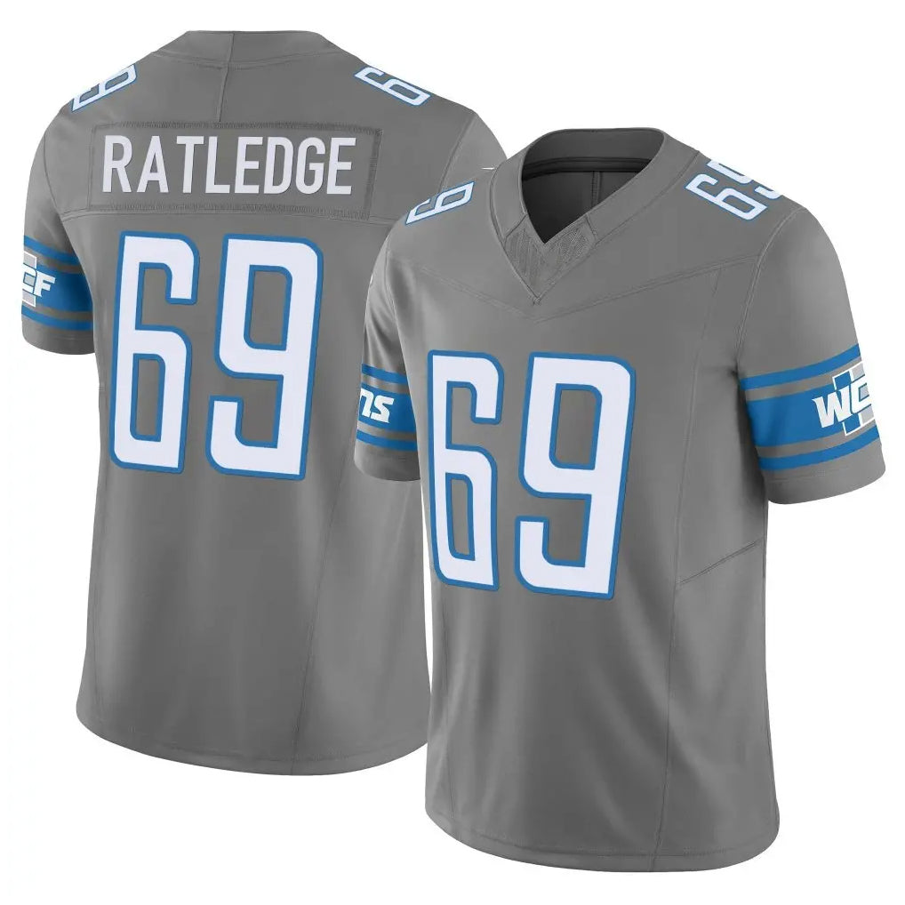 Seanshop D.Lions #69 Tate Ratledge Player Gray Vapor F.U.S.E. Limited Home Game Stitched Jerseys