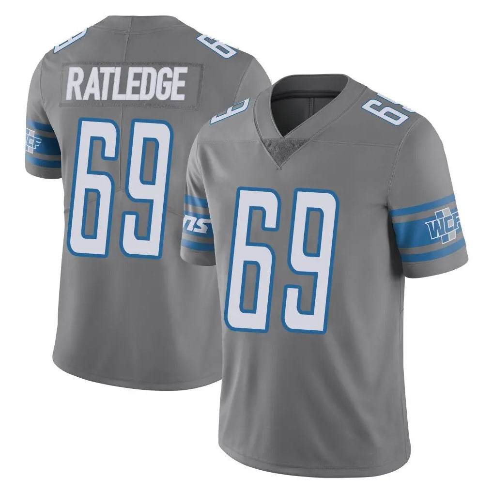 Seanshop D.Lions #69 Tate Ratledge Player Gray Vapor Untouchable Limited Home Game Stitched Jerseys