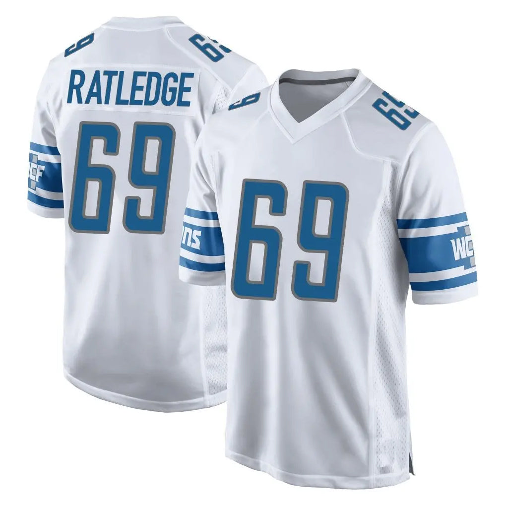Seanshop D.Lions #69 Tate Ratledge Player White Home Game Stitched Jerseys