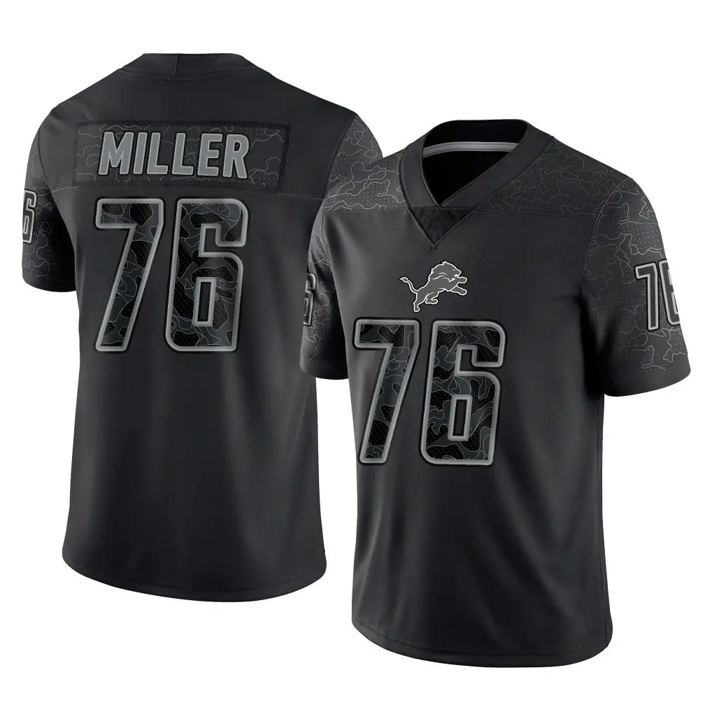 Seanshop D.Lions #76 Blake Miller Player Black Reflective Limited Home Game Stitched Jerseys