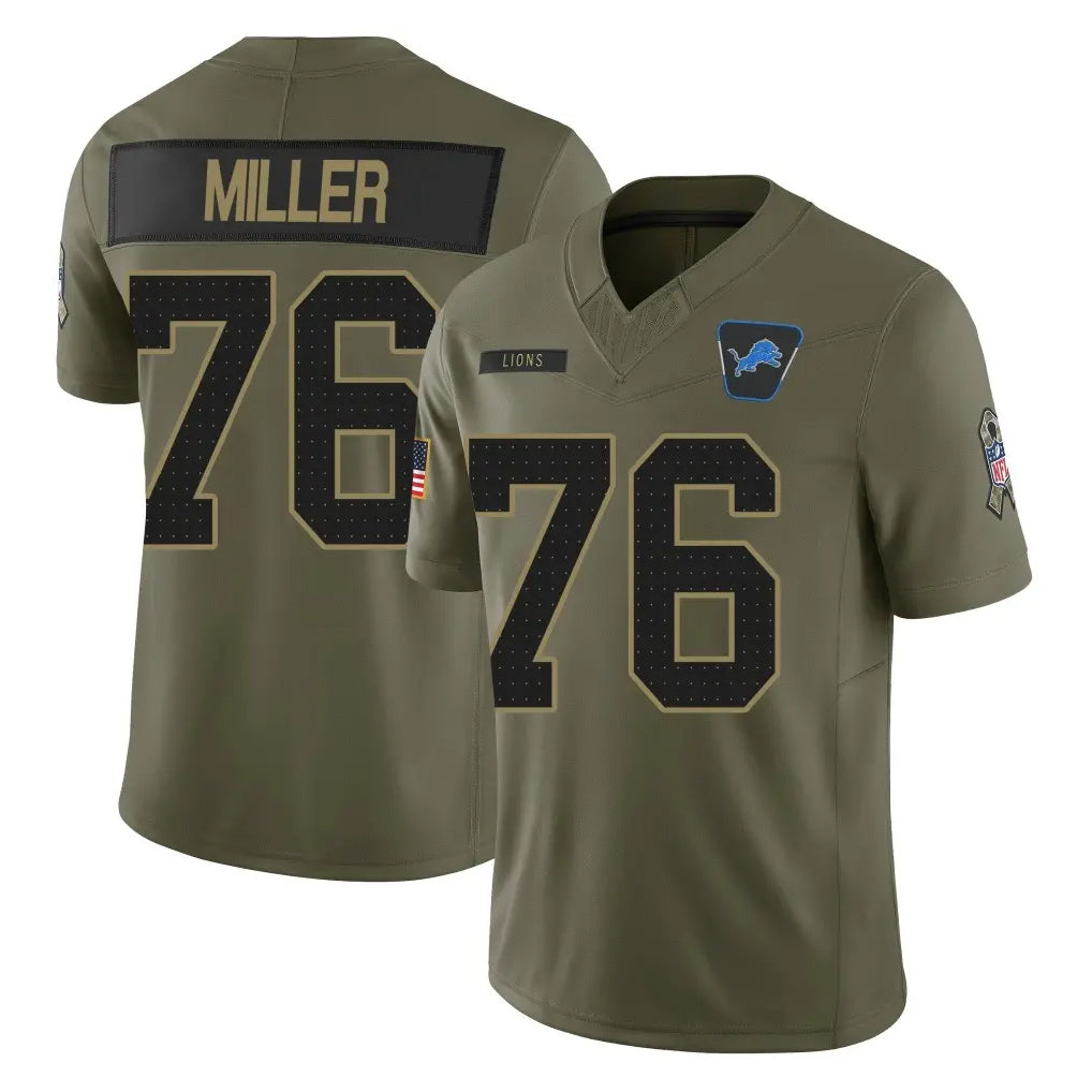 Seanshop D.Lions #76 Blake Miller Player Olive 2025 Salute To Service Limited Home Game Stitched Jerseys