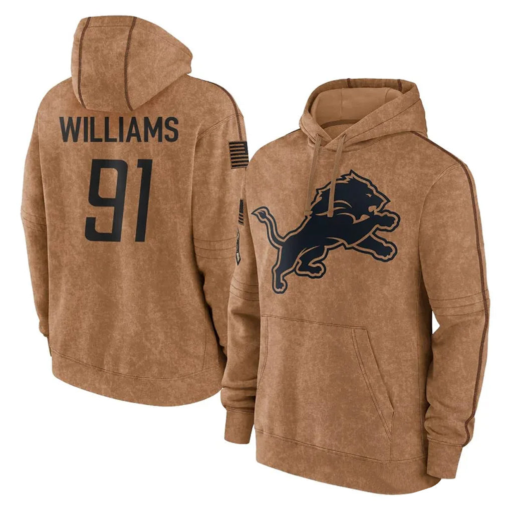 Seanshop D.Lions #91 Tyleik Williams Player Brown Salute to Service Hoodies Limited Game Stitched Jerseys
