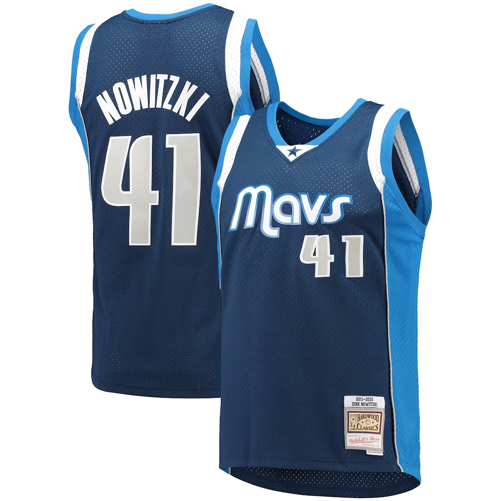 Leonaf D.Mavericks Mitchell & Ness #41 Dirk Nowitzki Navy Dallas Mavericks 201112 Hardwood Classics Swingman Stitched Jerseys