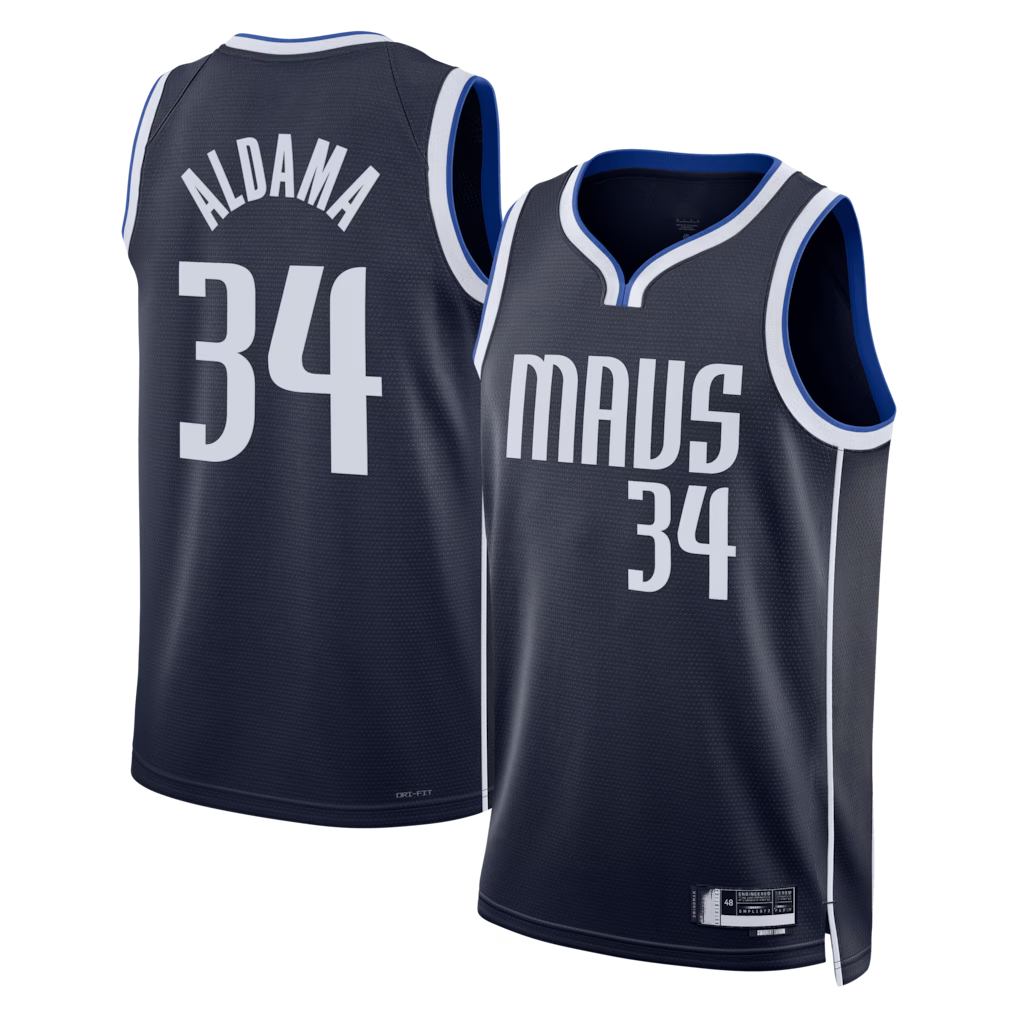 Leonaf D.Mavericks #34 Santi Aldama Navy Statement Edition Swingman Stitched Jerseys