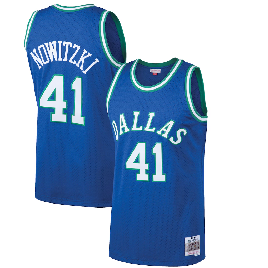 Leonaf D.Mavericks #41 Dirk Nowitzki Mitchell & Ness Blue 199899 Hardwood Classics Swingman Jerseys