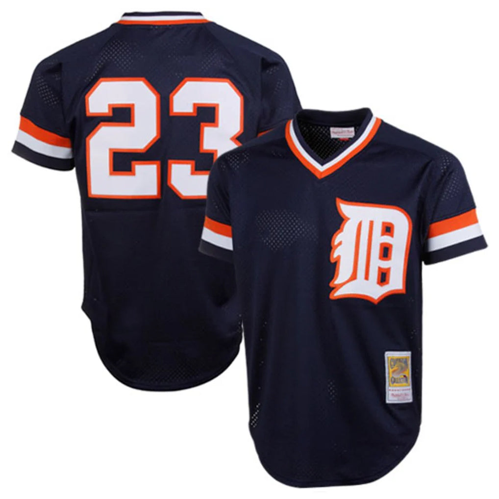 Seanshop D.Tigers #23 Kirk Gibson Player Mitchell & Ness Navy 1984 Mesh Batting Practice  T-shirt Stitched Jerseys