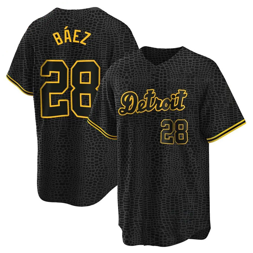 Seanshop D.Tigers #28 Javier B¨¢ez Player Black Snake Skin City Home Game Stitched Jerseys