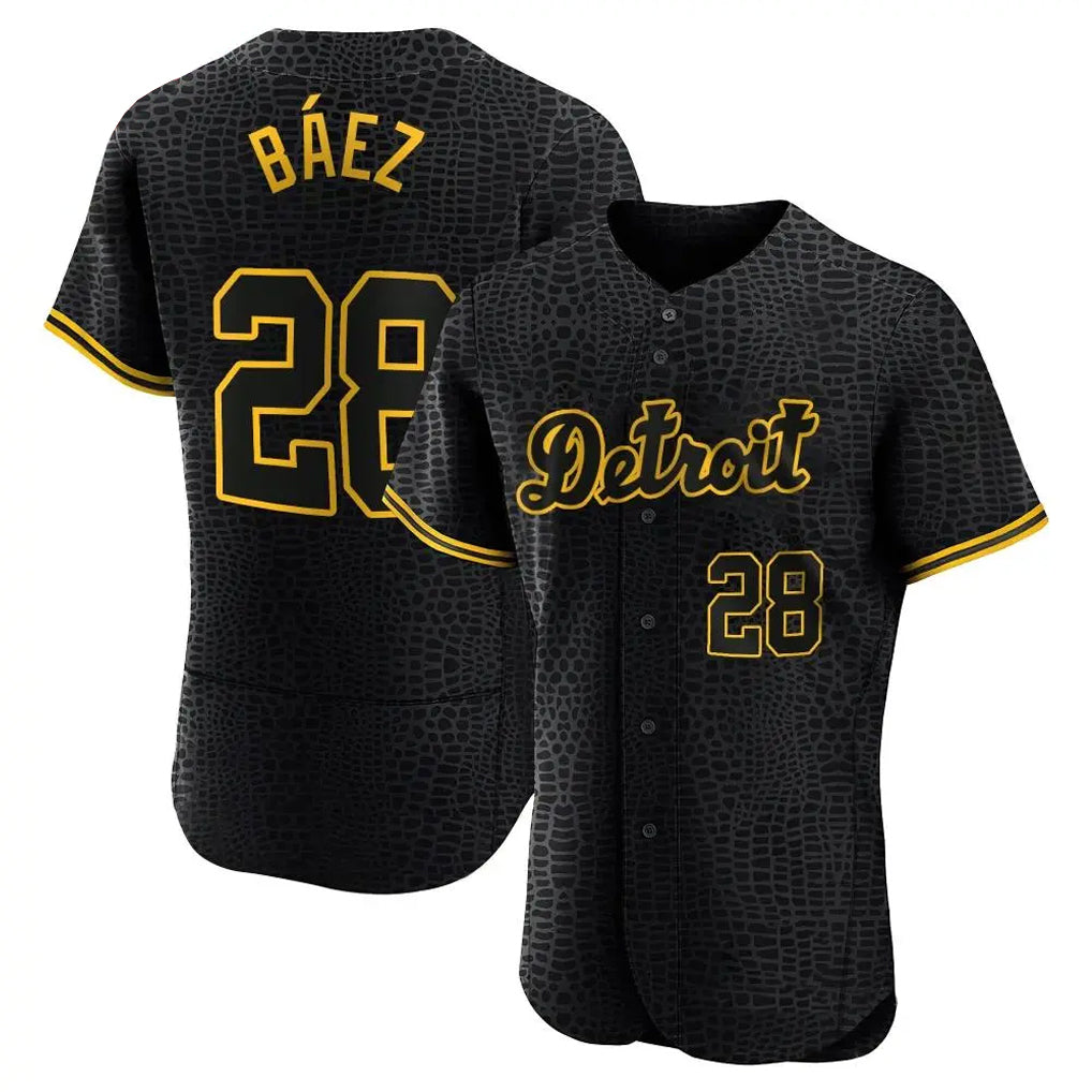 Seanshop D.Tigers #28 Javier B¨¢ez Player Black Snake Skin City Limited Elite Home Stitched Jerseys