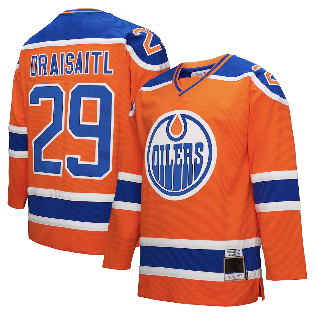 Seanshop E.Oilers #29 Leon Draisaitl Mitchell & Ness Orange Power Play Jerseys