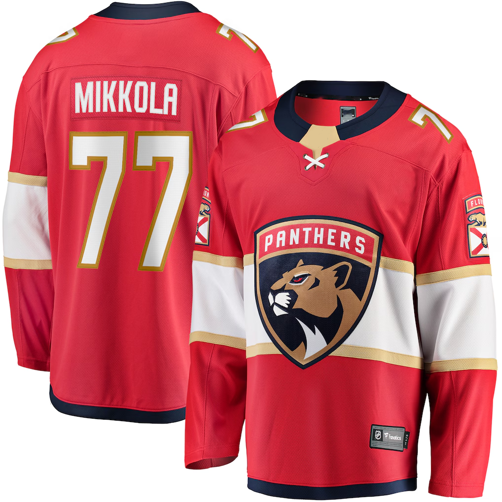 Seanshop F.Panthers #77 Niko Mikkola Red Premier Breakaway Player Jerseys