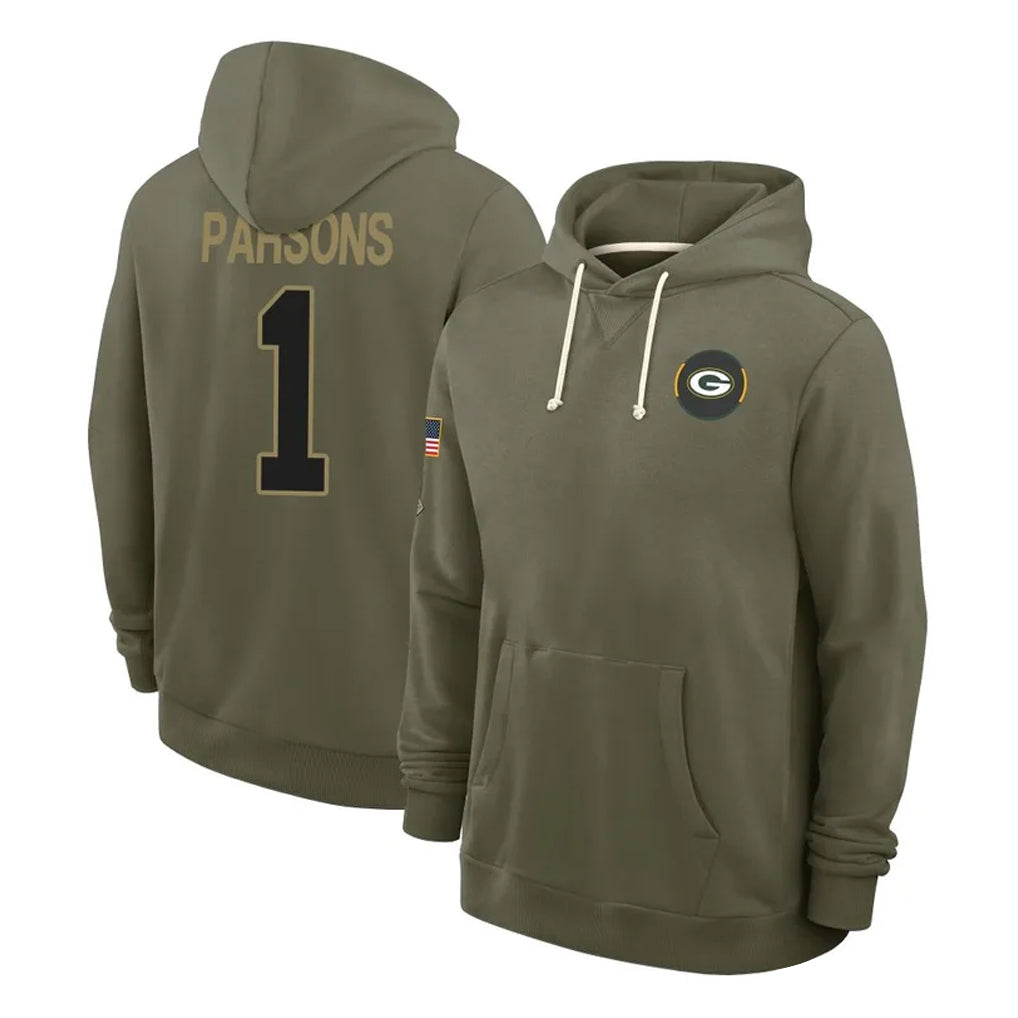 Seanshop GB.Packers #1 Micah Parsons Player Olive Salute to Service Pullover Hoodies Limited Stitched Jerseys