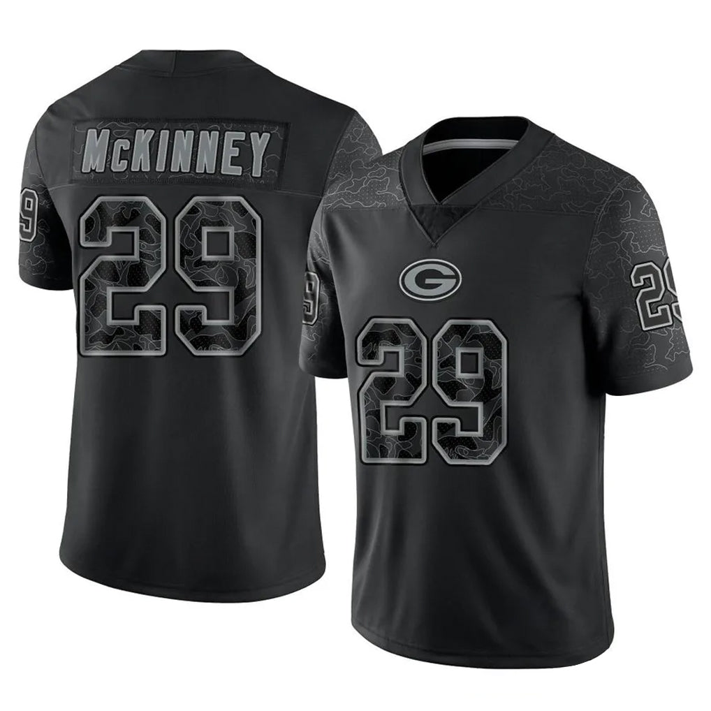 Seanshop GB.Packers #29 Xavier McKinney Player Black Reflective Limited Home Game Stitched Jerseys