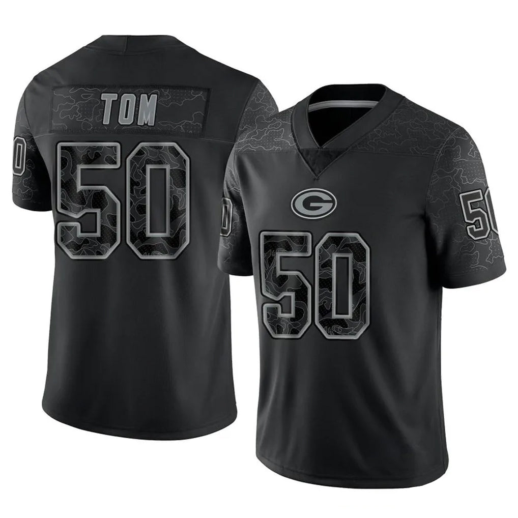 Seanshop GB.Packers #50 Zach Tom Player Black Reflective Limited Home Game Stitched Jerseys