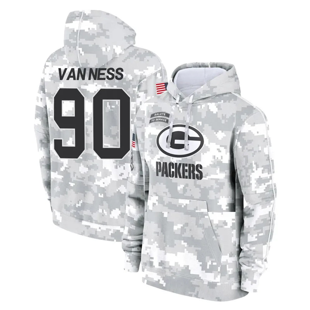 Seanshop GB.Packers #90 Lukas Van Ness Player Arctic Camo Salute to Service Hoodies Limited Game Stitched Jerseys