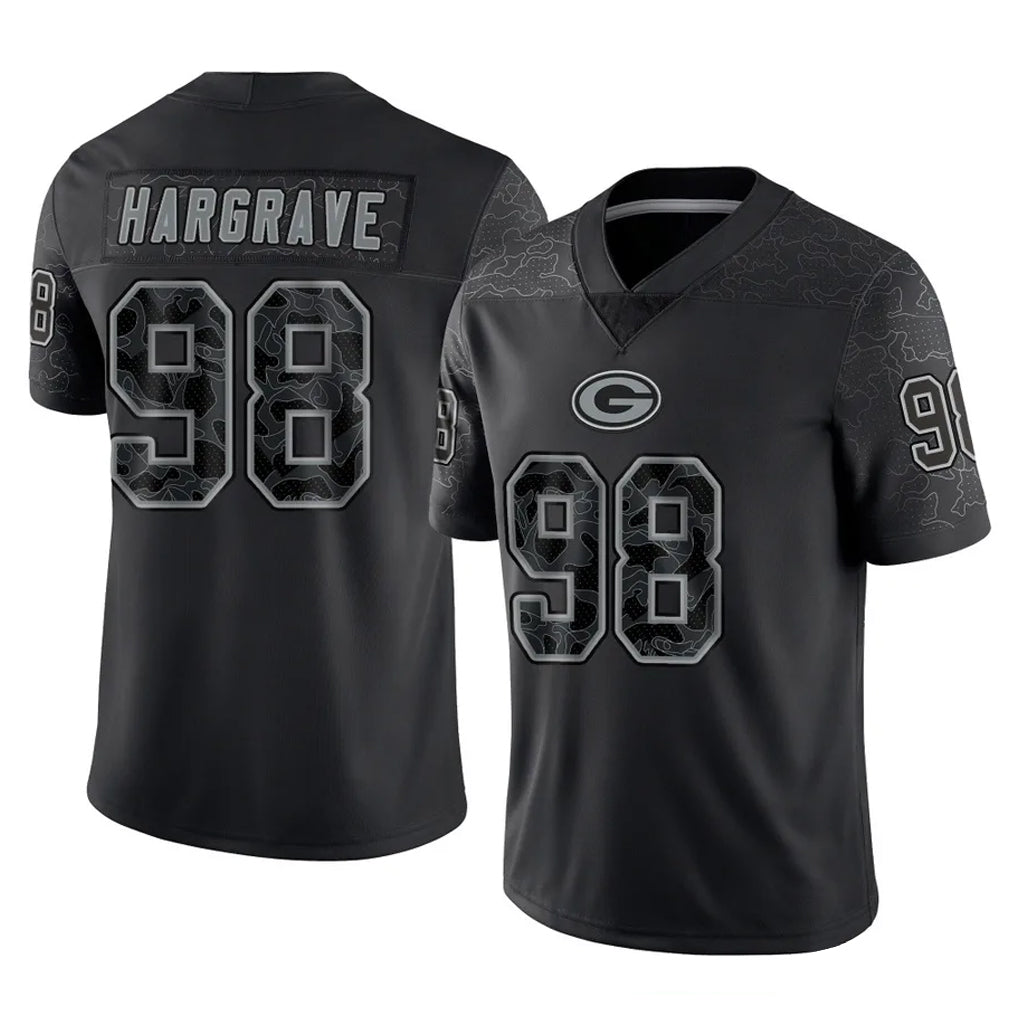 Seanshop GB.Packers #98 Javon Hargrave Player Black Reflective Limited Home Game Stitched Jerseys