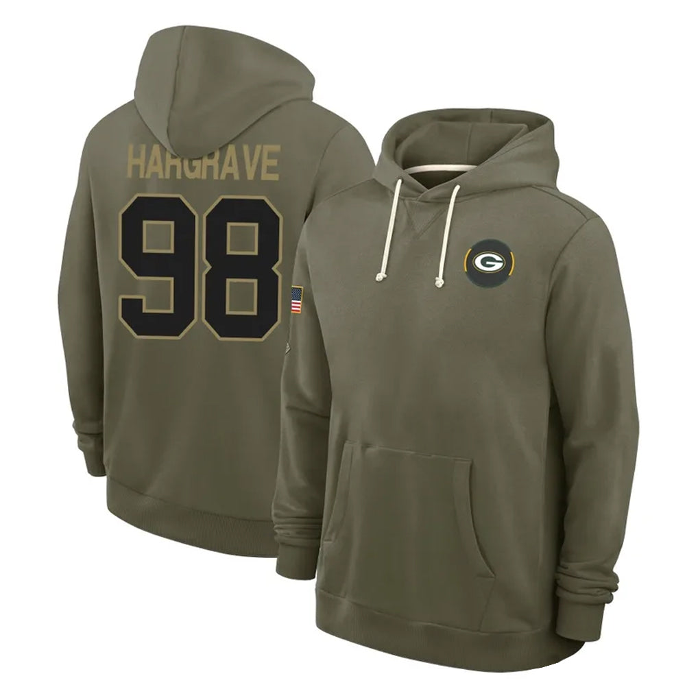 Seanshop GB.Packers #98 Javon Hargrave Player Olive Salute to Service Pullover Hoodies Limited Stitched Jerseys